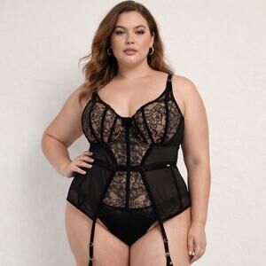 Adore Me Lingerie Top Womens 38B Black Lace Underwire Cups Stocking Straps